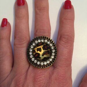 RING NEW NWT STRETCH LEOPARD RHINESTONE ONE SIZE OS